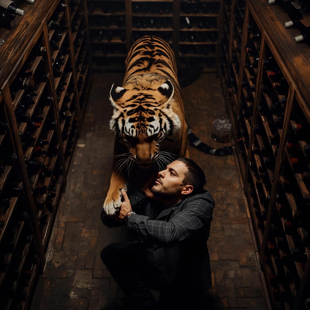 tigre e vino Immagine creata con canva